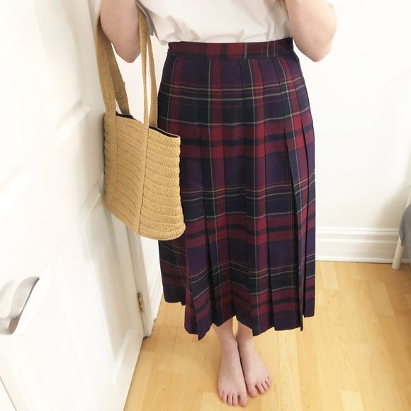 Vintage 100% Wool Plaid Tartan Midi Skirt Kilt USA - Picture 7 of 7